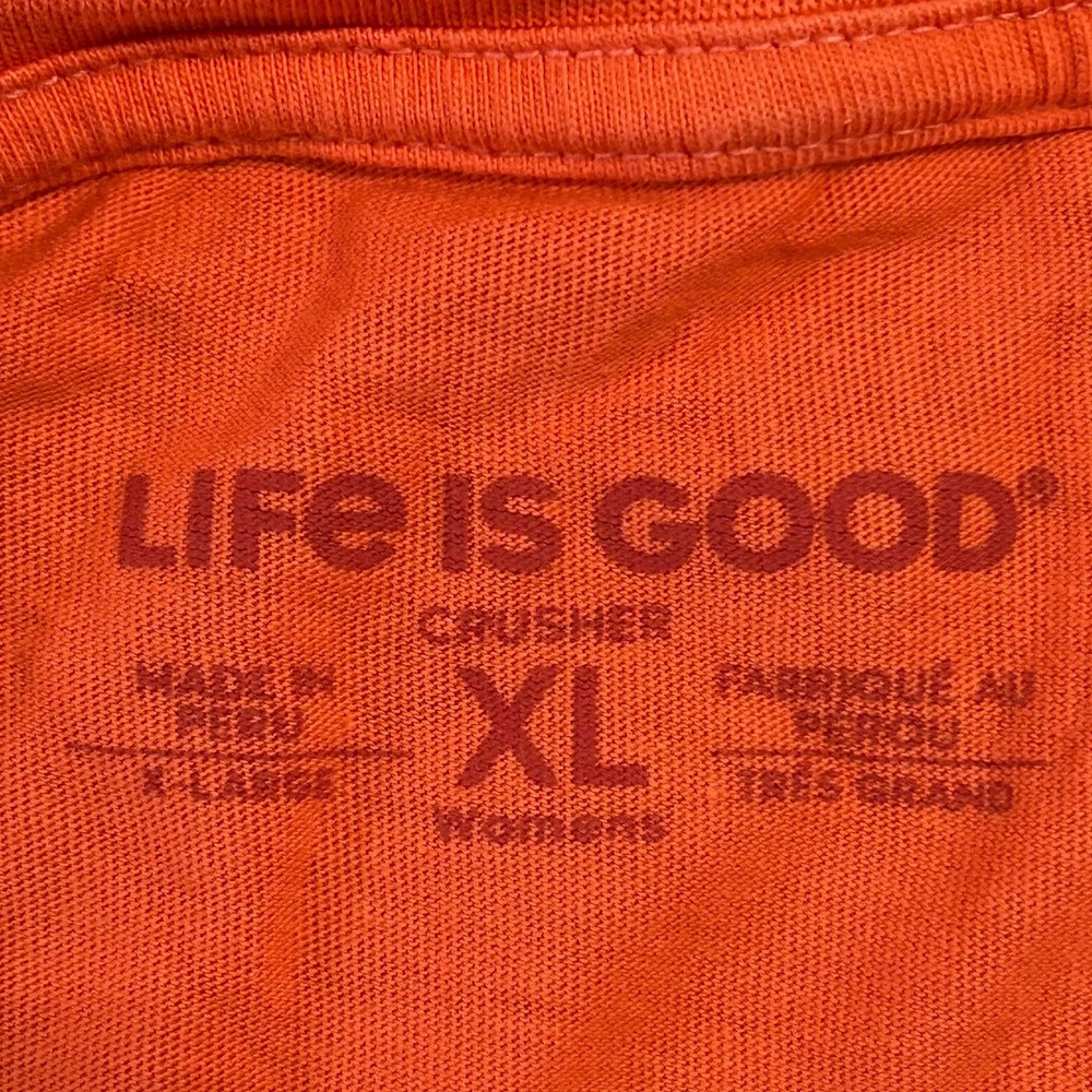 Life is Good T-Shirt Womens XL Orange Mickey Mouse Smile Crusher Graphic Tee - Picture 4 of 7